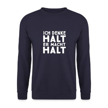 Ich denke halt Verliebte Paare Liebesbeweis - Unisex Pullover - Navy - Vorne - Alina (178cm) & Michal (187cm)