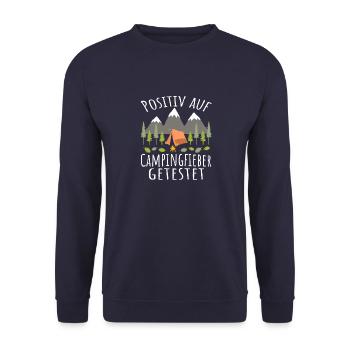 Camping Positiv auf Campingfieber Busausbau - Unisex Pullover - Navy - Vorne - Alina (178cm) & Michal (187cm)