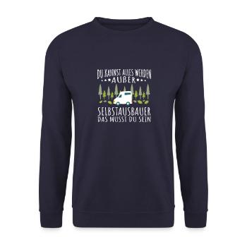 Camping Selbstausbauer musst du sein - Unisex Pullover - Navy - Vorne - Alina (178cm) & Michal (187cm)