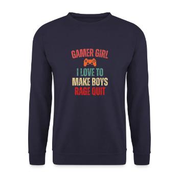 Gamer Girl I Love To Make Boys Rage Quit Funny - Unisex Pullover - Navy - Vorne - Alina (178cm) & Michal (187cm)