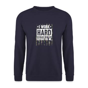 I Work Hard Camo American Flag Veteran Military - Unisex Sweatshirt - navy - Front - Alina (178cm) & Michal (187cm)