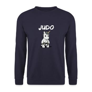 Einhorn in Judo-Uniform - Japanische - Unisex Pullover - Navy - Vorne - Alina (178cm) & Michal (187cm)