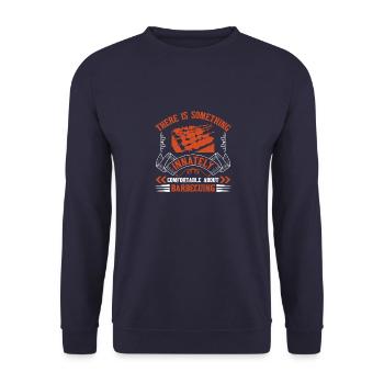 IS SOMETHING INNATELY COMFORTABLE ABOUT BARBECUE - Unisex Sweatshirt - navy - Front - Alina (178cm) & Michal (187cm)