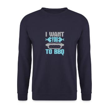 ICH MÖCHTE, DASS DU GRILLST - Unisex Pullover - Navy - Vorne - Alina (178cm) & Michal (187cm)