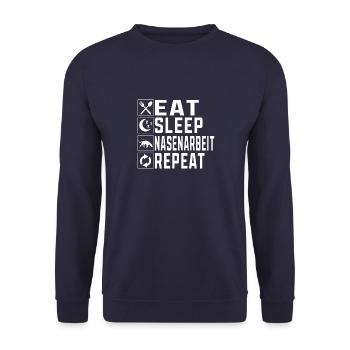Eat sleep Nasenarbeit Repeat Hundeliebhaber - Unisex Pullover - Navy - Vorne - Alina (178cm) & Michal (187cm)