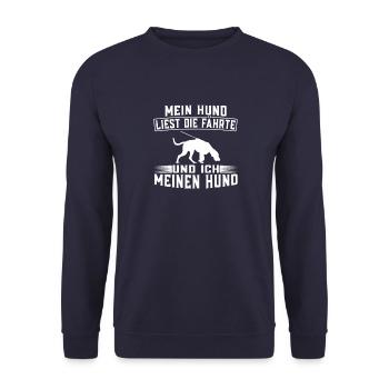 Mein Hund liest die Fährte Hundeliebhaber - Unisex Pullover - Navy - Vorne - Alina (178cm) & Michal (187cm)