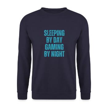 Schlafen bei Tag Gaming bei Nacht Lustiges Spielen - Unisex Pullover - Navy - Vorne - Alina (178cm) & Michal (187cm)