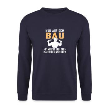 Bau Baustelle Bauarbeiter Maschinen Maurermeister - Unisex Pullover - Navy - Vorne - Alina (178cm) & Michal (187cm)