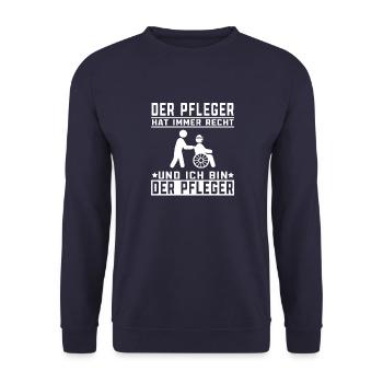 Der Pfleger hat immer recht Pflegehelfer - Unisex Pullover - Navy - Vorne - Alina (178cm) & Michal (187cm)