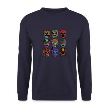 Masken der Legenden - Retro Lucha Libre Wrestlong - Unisex Pullover - Navy - Vorne - Alina (178cm) & Michal (187cm)