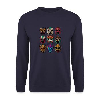 Retro Lucha Libre - Masken der Legenden - Unisex Pullover - Navy - Vorne - Alina (178cm) & Michal (187cm)