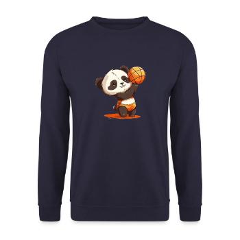 Volleyball Panda - Panda umarmt einen Volleyball - Unisex Pullover - Navy - Vorne - Alina (178cm) & Michal (187cm)