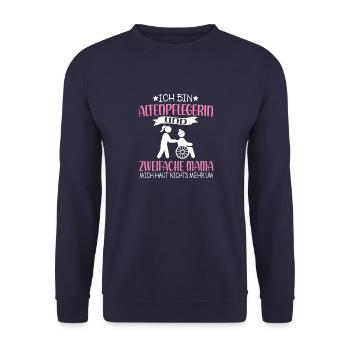 Pflegekraft Ich bin Altenpflegerin und zweifache - Unisex Pullover - Navy - Vorne - Alina (178cm) & Michal (187cm)