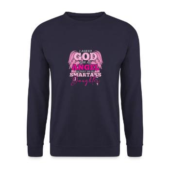 I asked God for an angel, he sent a wise - Unisex Sweatshirt - navy - Front - Alina (178cm) & Michal (187cm)
