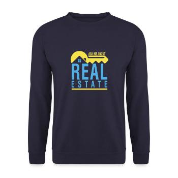 Posez-moi des questions sur le mode de vie d’Immobilienmakle - Sweat-shirt Unisexe - marine - Devant - Alina (178cm) & Michal (187cm)