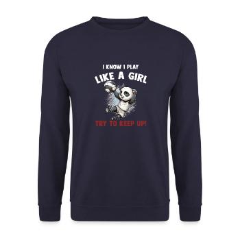 Ich weiß, ich spiele wie ein Mädchen - versuch - Unisex Pullover - Navy - Vorne - Alina (178cm) & Michal (187cm)