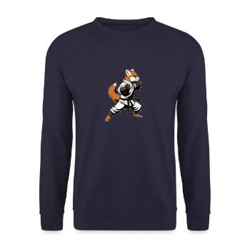 Shibi Judo Fox - Süßer Kampfsport Judoka Fuchs - Unisex Pullover - Navy - Vorne - Alina (178cm) & Michal (187cm)