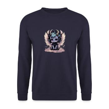 Niedliches Dämonenmädchen - Kawaii Anime Baby - Unisex Pullover - Navy - Vorne - Alina (178cm) & Michal (187cm)