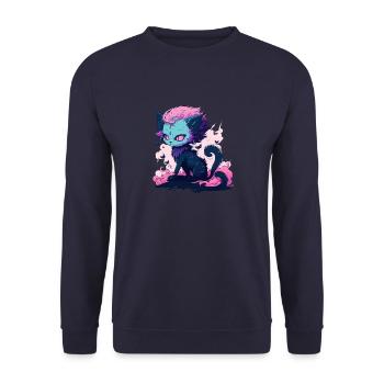 Niedliche Dämon Katze Mädchen - Kawaii Anime Katze - Unisex Pullover - Navy - Vorne - Alina (178cm) & Michal (187cm)