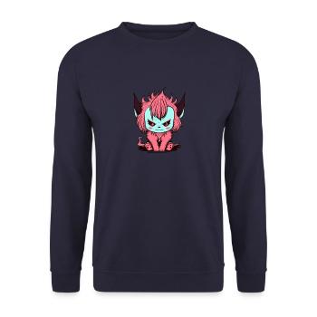 Niedliche Dämon Katze - Chibi Anime Katze Teufel - Unisex Pullover - Navy - Vorne - Alina (178cm) & Michal (187cm)