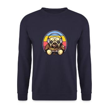Gamer Mops Lustige Gaming Möpse Videospiel Retro - Unisex Pullover - Navy - Vorne - Alina (178cm) & Michal (187cm)