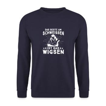 Schweißen Das Beste am Schweissen ist das Wigsen - Unisex Pullover - Navy - Vorne - Alina (178cm) & Michal (187cm)