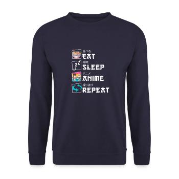 Cute Japanese Eat Sleep Anime Repeat Manga - Unisex Sweatshirt - navy - Front - Alina (178cm) & Michal (187cm)