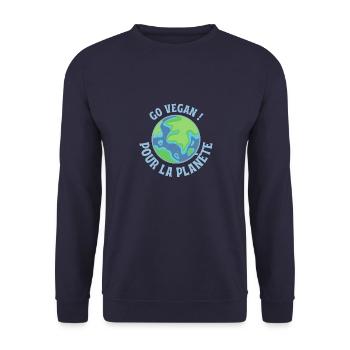 Go Vegan, pour la planète - Sweat-shirt Unisexe - marine - Devant - Alina (178cm) & Michal (187cm)