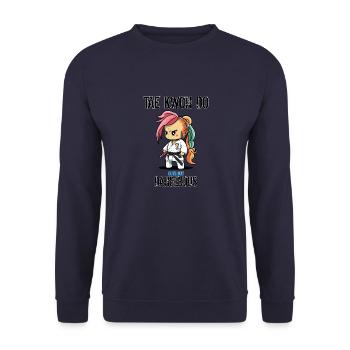 Niedliches aber gefährliches Taekwondo Chibi-Tier - Unisex Pullover - Navy - Vorne - Alina (178cm) & Michal (187cm)
