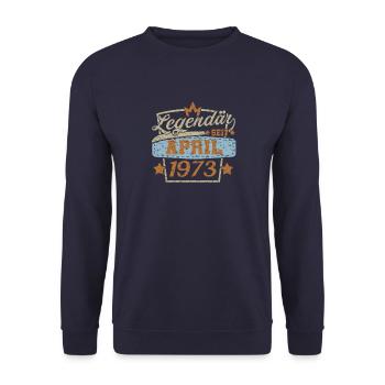 Legendär seit April 1973 geburtstag retro Sprüche - Unisex Pullover - Navy - Vorne - Alina (178cm) & Michal (187cm)