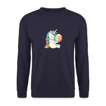 Einhörner und Mädchen lieben Volleyball - - Unisex Pullover - Navy - Vorne - Alina (178cm) & Michal (187cm)