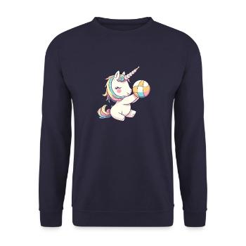 Einhörner & Mädchen lieben Volleyball - Servieren - Unisex Pullover - Navy - Vorne - Alina (178cm) & Michal (187cm)