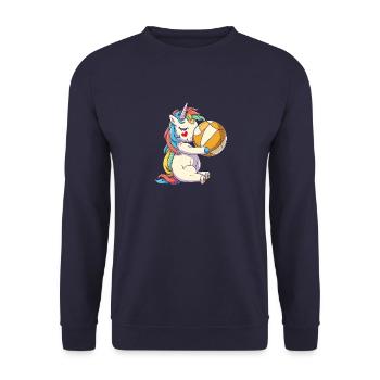 Einhörner und Mädchen-Volleyball - Spike & Sparkle - Unisex Pullover - Navy - Vorne - Alina (178cm) & Michal (187cm)