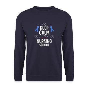 Bleib ruhig, du wirst die Krankenpflegeschule beenden - Unisex Pullover - Navy - Vorne - Alina (178cm) & Michal (187cm)