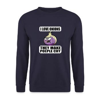 Ich Liebe Zwiebeln, Sie Bringen Die Leute zum - Unisex Pullover - Navy - Vorne - Alina (178cm) & Michal (187cm)