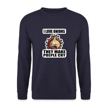 Ich Liebe Zwiebeln, Sie Bringen Die Leute zum - Unisex Pullover - Navy - Vorne - Alina (178cm) & Michal (187cm)
