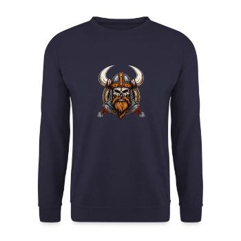 Wikinger-Skelett - Walhalla Odin-Krieger - Unisex Pullover - Navy - Vorne - Alina (178cm) & Michal (187cm)