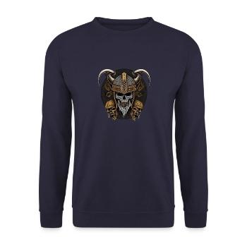 Gotische Walhalla Wikinger-Skelett - Unisex Pullover - Navy - Vorne - Alina (178cm) & Michal (187cm)
