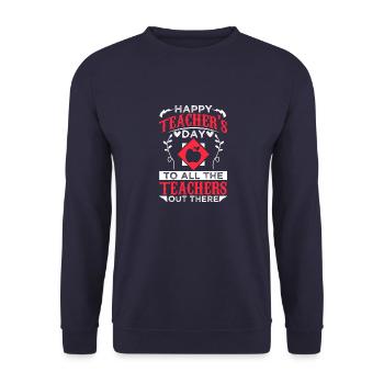 FROHEN LEHRERTAG AN ALLE LEHRER DA DRAUSSEN - Unisex Pullover - Navy - Vorne - Alina (178cm) & Michal (187cm)