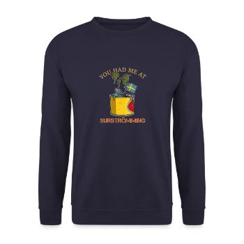 Schwedisch Stinkefisch Surströmming Spruch Dose - Unisex Pullover - Navy - Vorne - Alina (178cm) & Michal (187cm)