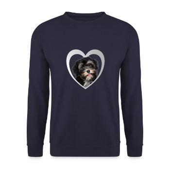 Coeur havanais - J’aime le havanais - Sweat-shirt Unisexe - marine - Devant - Alina (178cm) & Michal (187cm)