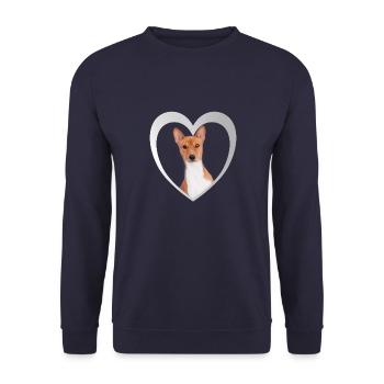Basenji Herz - I Love Basenji - Unisex Pullover - Navy - Vorne - Alina (178cm) & Michal (187cm)