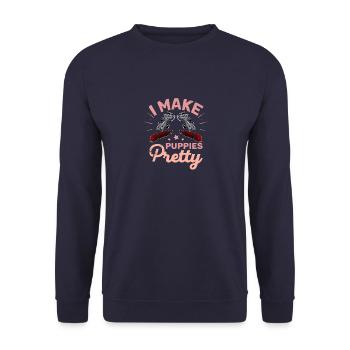 Grooming Hundepflege Hunde Schere Spruch Geschenk - Unisex Pullover - Navy - Vorne - Alina (178cm) & Michal (187cm)