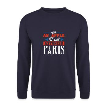 AVEC UNE POMME JE VAIS ÉTONNER PARIS - Sweat-shirt Unisexe - marine - Devant - Alina (178cm) & Michal (187cm)