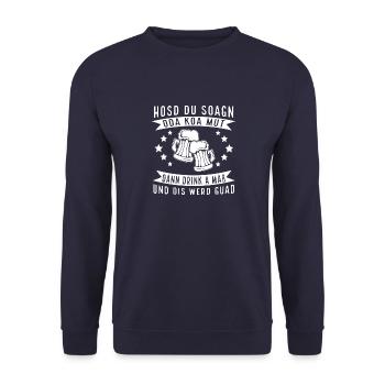 Trachten Maß ois werd guad Lausbua Bayrisches - Unisex Pullover - Navy - Vorne - Alina (178cm) & Michal (187cm)