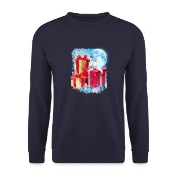 3 cadeaux de lune drôle de Noël Père Noël Jeu de mots - Sweat-shirt Unisexe - marine - Devant - Alina (178cm) & Michal (187cm)