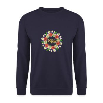 Mum - with flowers and Sparkly Gold Letters - Unisex Sweatshirt - navy - Front - Alina (178cm) & Michal (187cm)