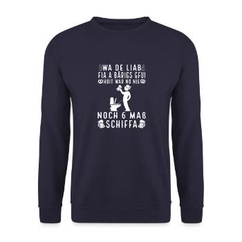 Trachtenshirt Noch 6 Maß Schiffa Lausbua - Unisex Pullover - Navy - Vorne - Alina (178cm) & Michal (187cm)