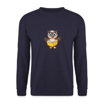 Hibou mignon avec des lunettes de nerd lisant un livre - Sweat-shirt Unisexe - marine - Devant - Alina (178cm) & Michal (187cm)