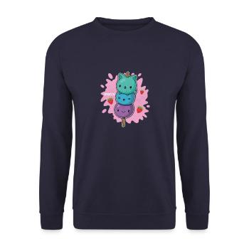 Mochigome Japan Spruch Reis Küche Eis Mochi - Unisex Pullover - Navy - Vorne - Alina (178cm) & Michal (187cm)